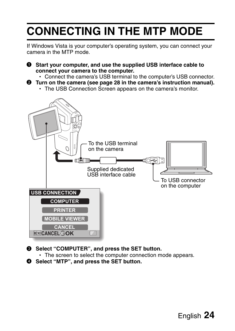 Connecting in the mtp mode, English | Sanyo 9.1 User Manual | Page 26 / 30