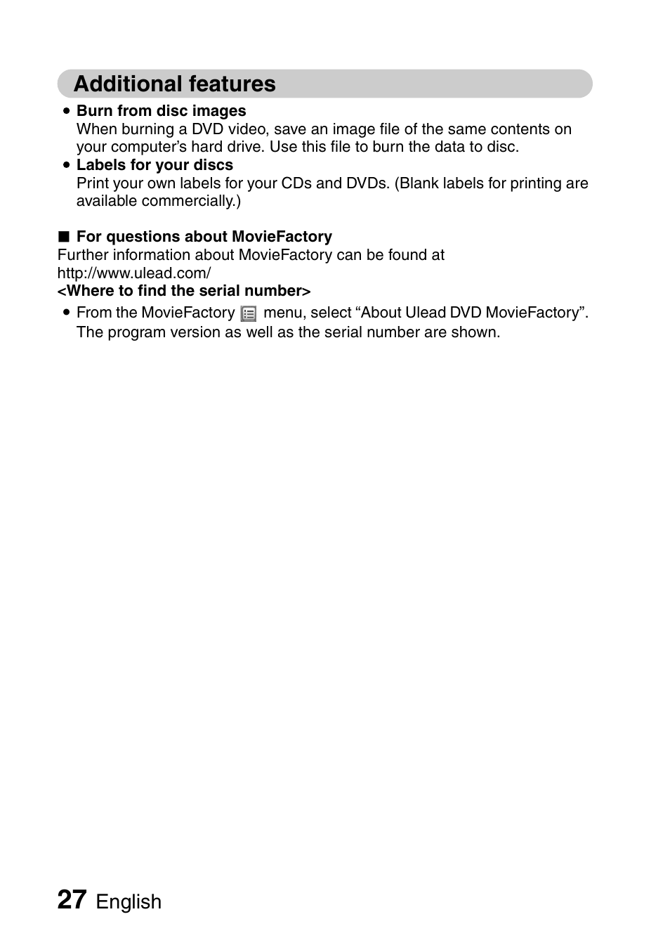 Additional features, English | Sanyo 9.1 User Manual | Page 29 / 30