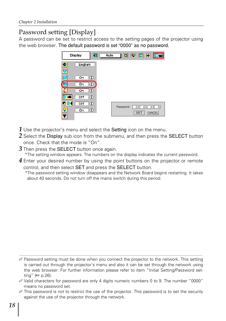 Password setting [display | Sanyo POA-MD13NET2 User Manual | Page 106 / 176