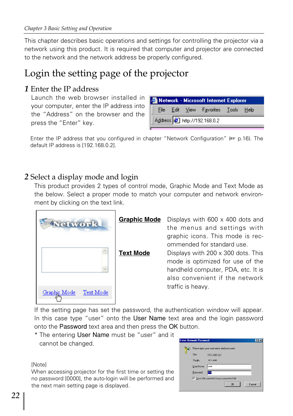 1 enter the ip address, 2 select a display mode and, 2 select a display mode and login | Login the setting page of the projector | Sanyo POA-MD13NET2 User Manual | Page 110 / 176