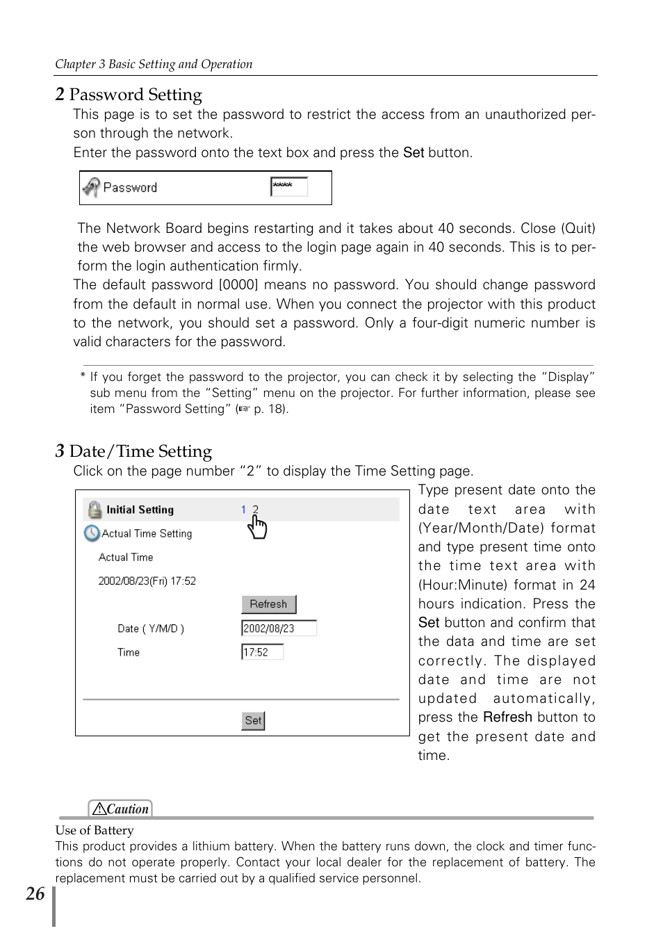 2 password setting, 3 date/time setting | Sanyo POA-MD13NET2 User Manual | Page 114 / 176