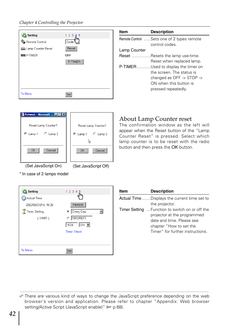 About lamp counter reset | Sanyo POA-MD13NET2 User Manual | Page 130 / 176