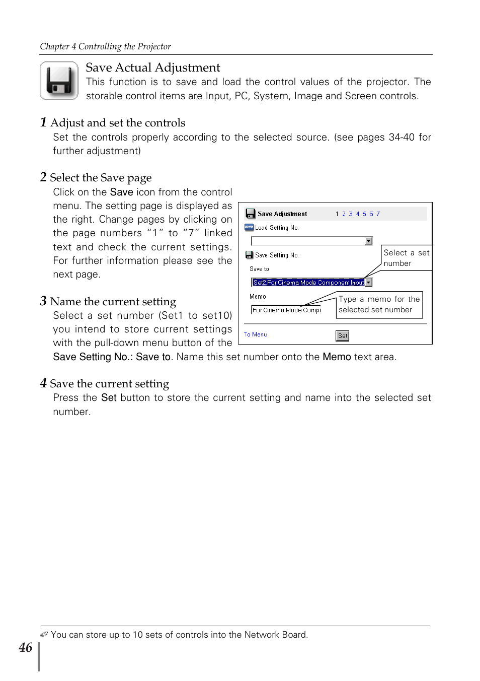 Save actual adjustment | Sanyo POA-MD13NET2 User Manual | Page 134 / 176