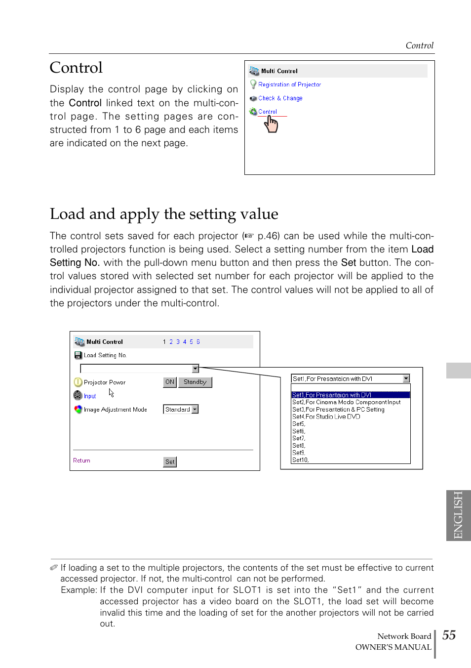 Control, Load and apply the setting v, Load and apply the setting value | Sanyo POA-MD13NET2 User Manual | Page 143 / 176
