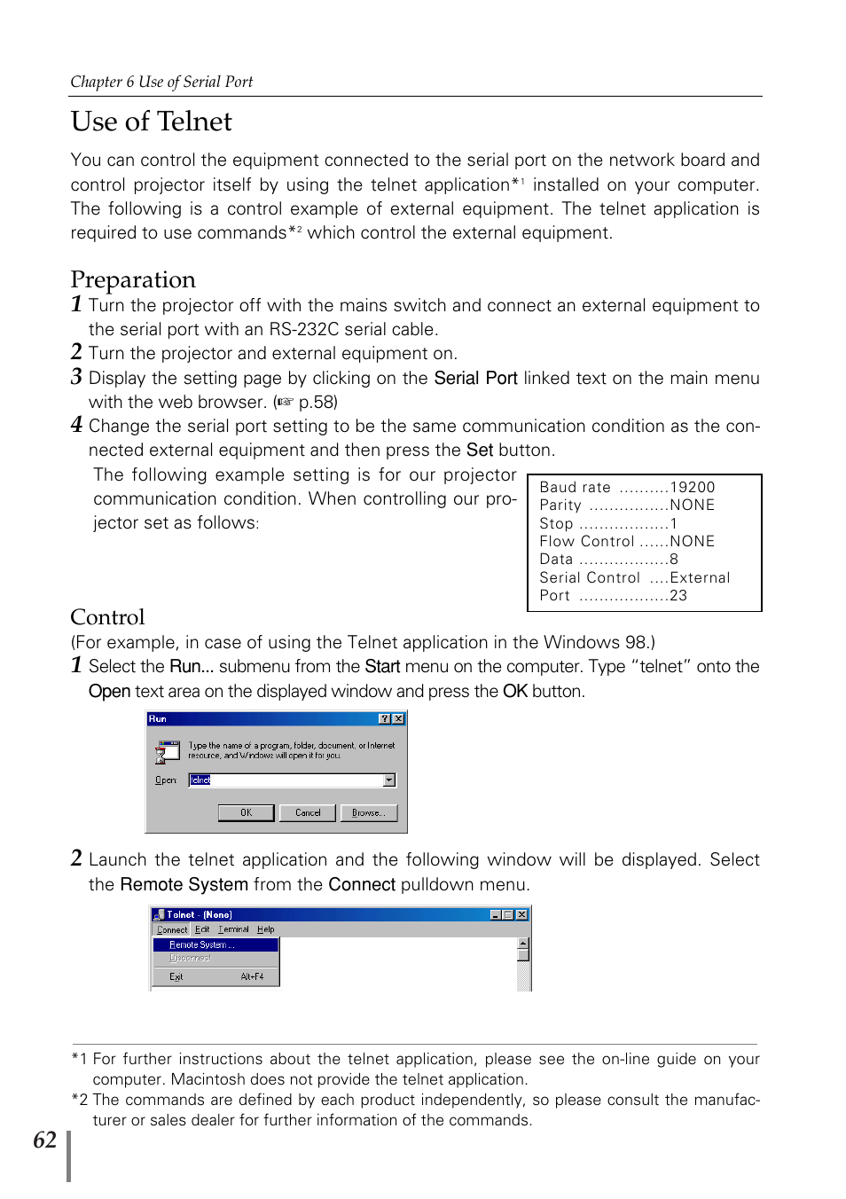 Use of telnet, Preparation 1 | Sanyo POA-MD13NET2 User Manual | Page 150 / 176
