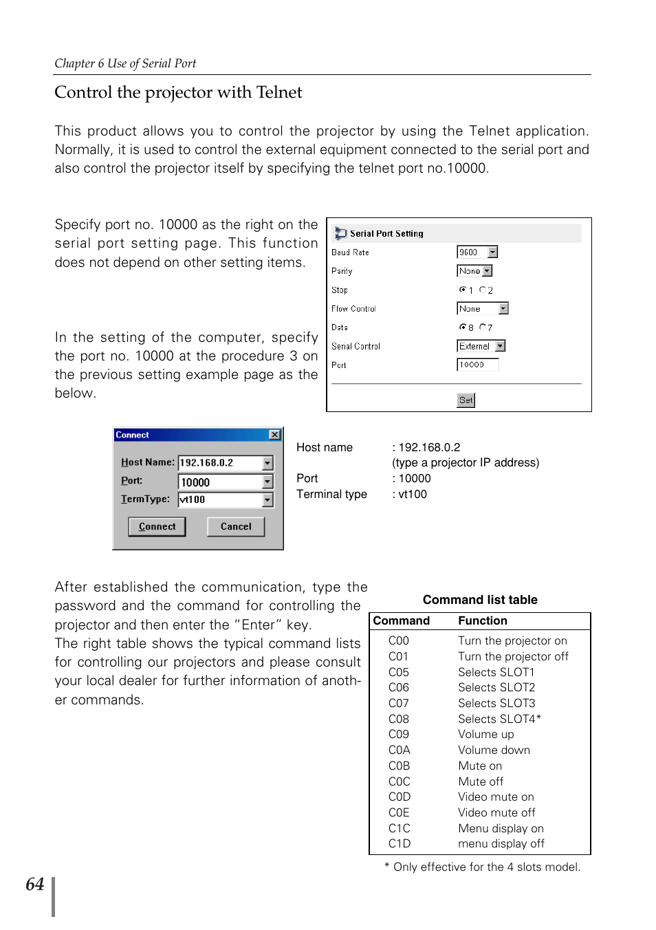 Control the projector with t, Control the projector with telnet | Sanyo POA-MD13NET2 User Manual | Page 152 / 176