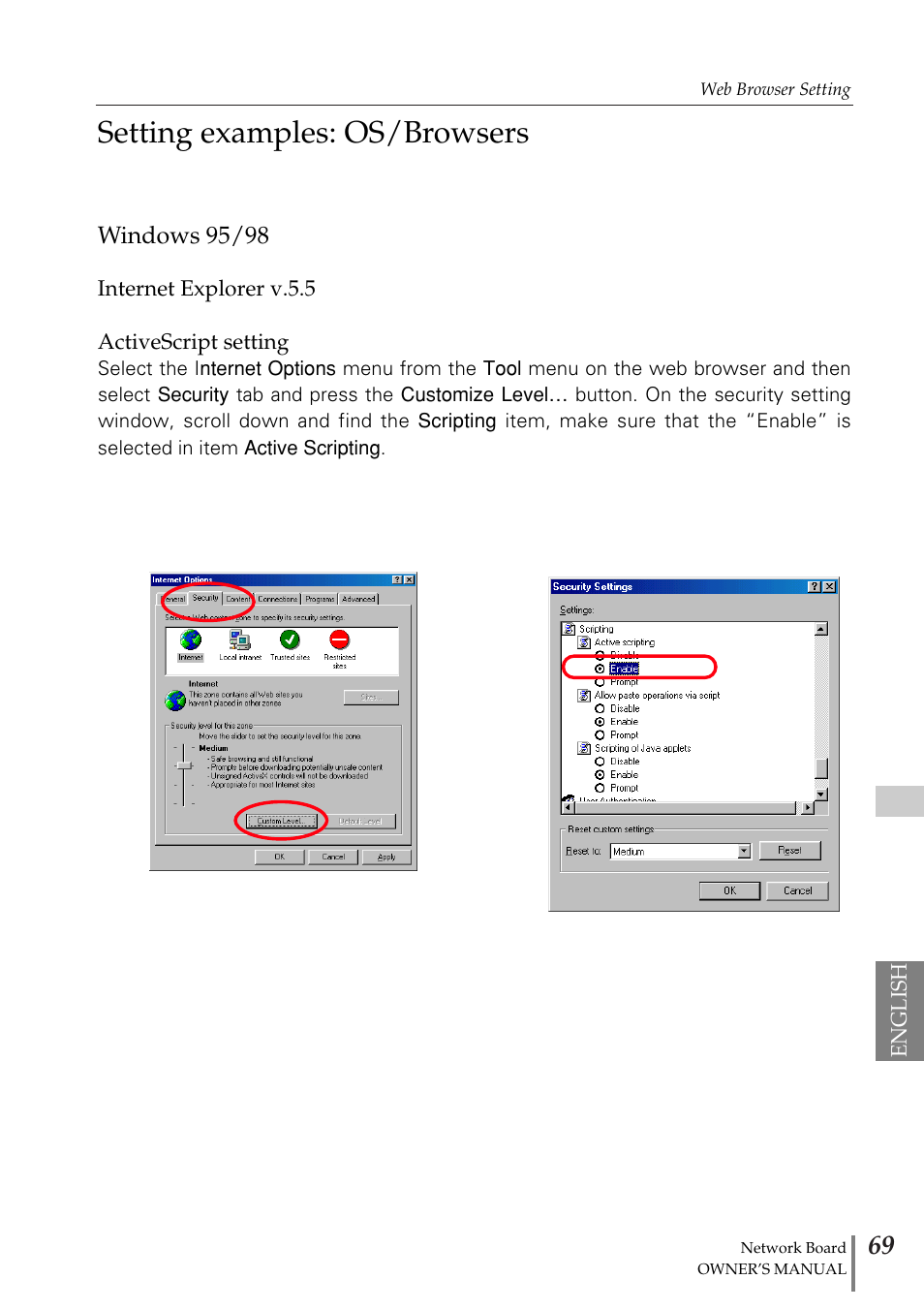 Setting examples: os/browsers, Windows 95/98 | Sanyo POA-MD13NET2 User Manual | Page 157 / 176