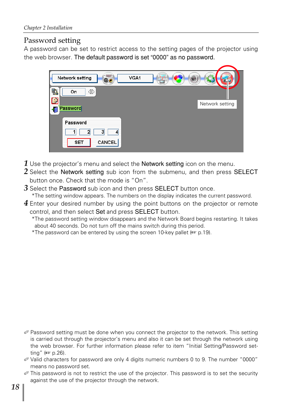 Password setting | Sanyo POA-MD13NET2 User Manual | Page 18 / 176