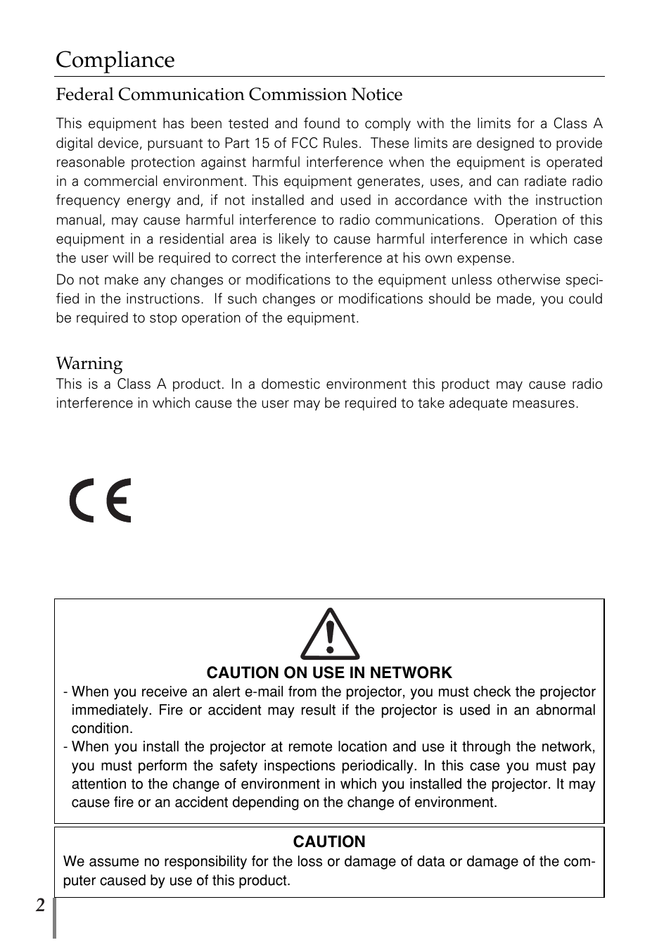 Compliance | Sanyo POA-MD13NET2 User Manual | Page 2 / 176