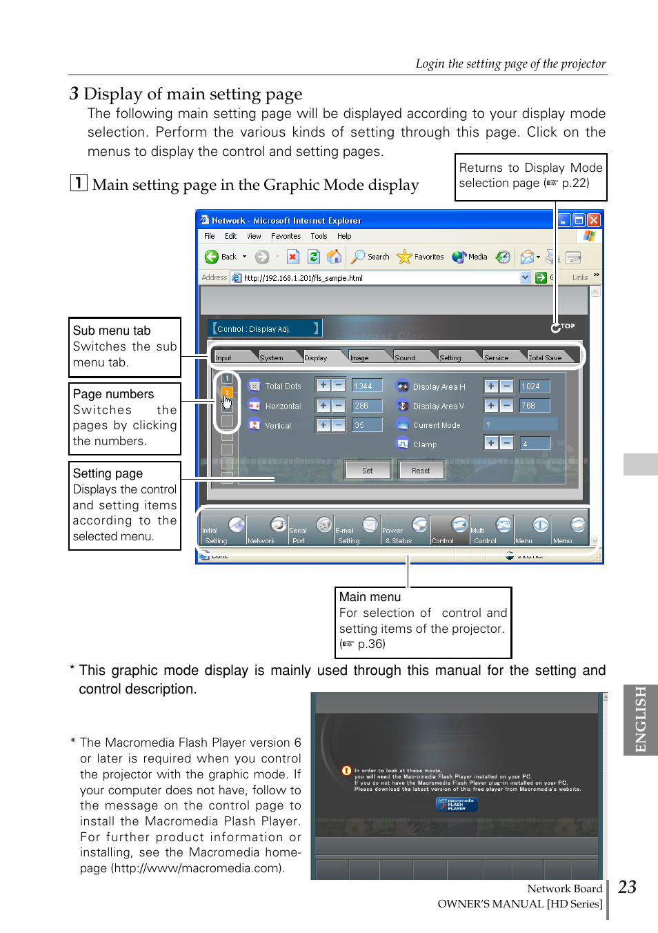 Display of main setting page | Sanyo POA-MD13NET2 User Manual | Page 23 / 176