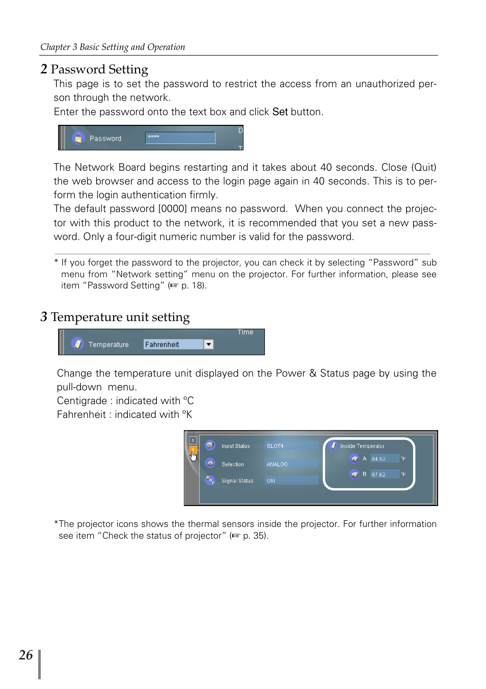 2 password setting, 3 temperature unit setting | Sanyo POA-MD13NET2 User Manual | Page 26 / 176