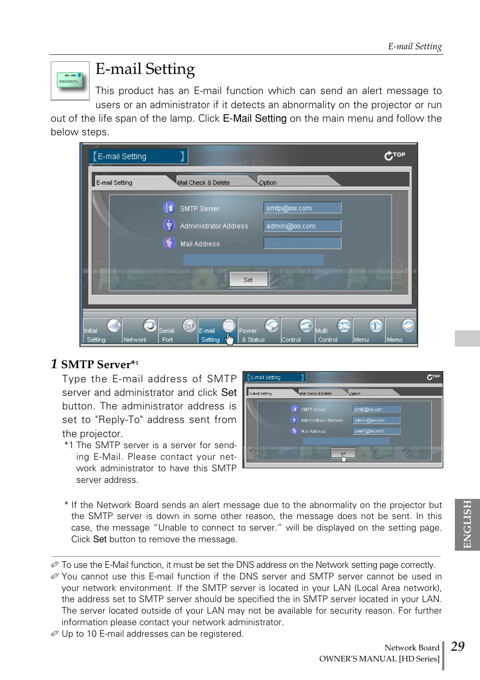 E-mail setting | Sanyo POA-MD13NET2 User Manual | Page 29 / 176
