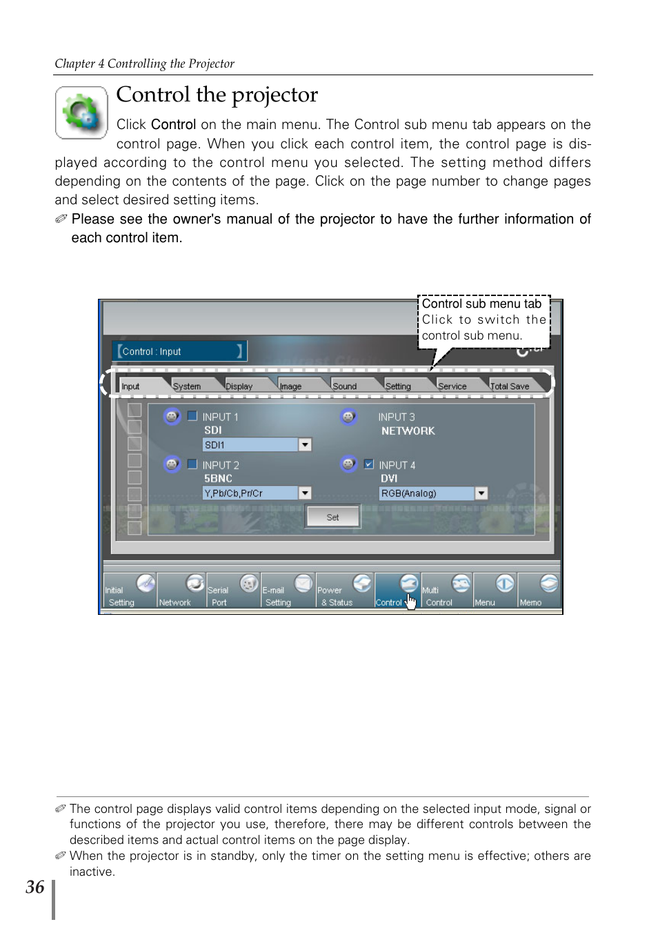 Control the projector | Sanyo POA-MD13NET2 User Manual | Page 36 / 176