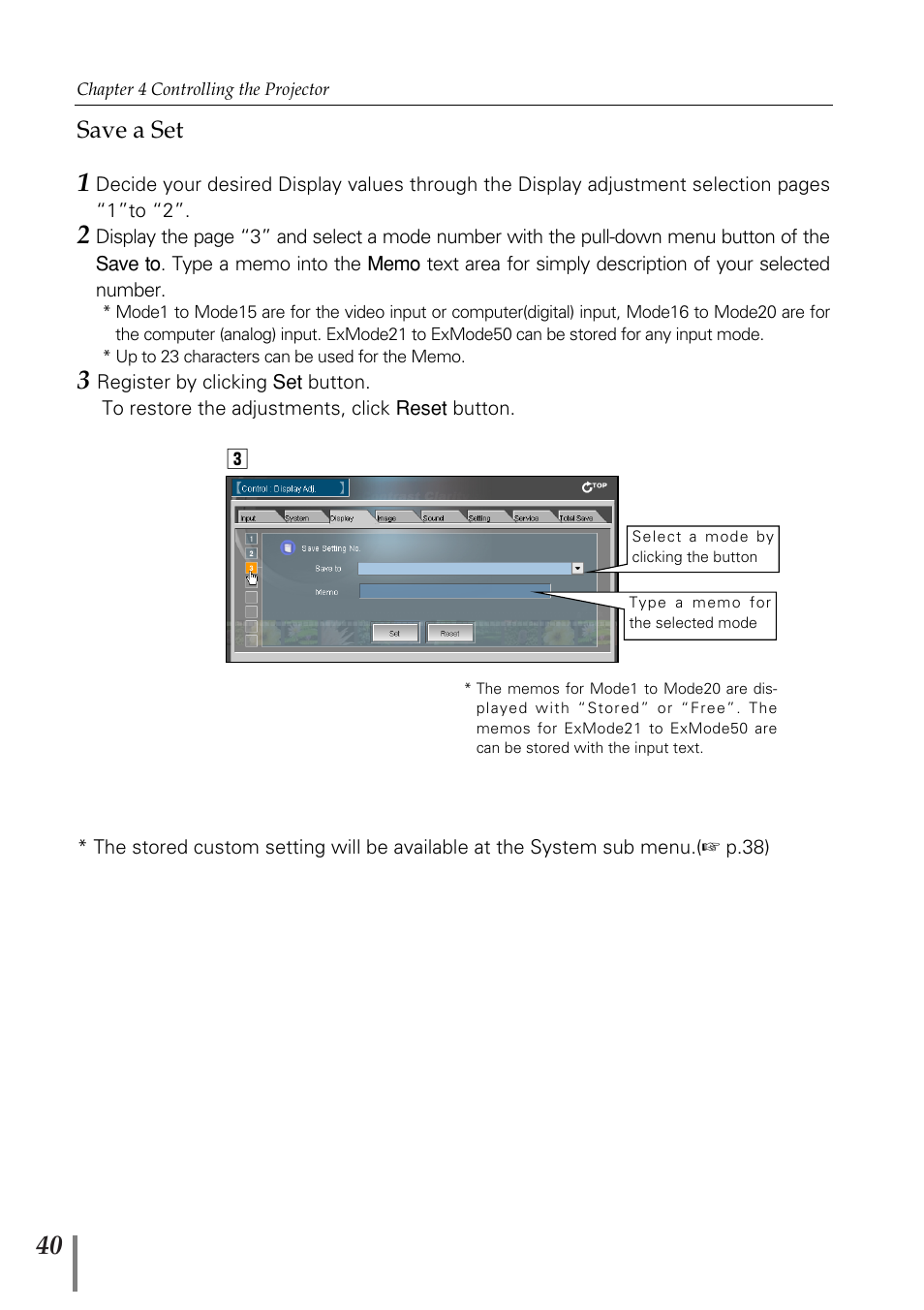 Save a set | Sanyo POA-MD13NET2 User Manual | Page 40 / 176