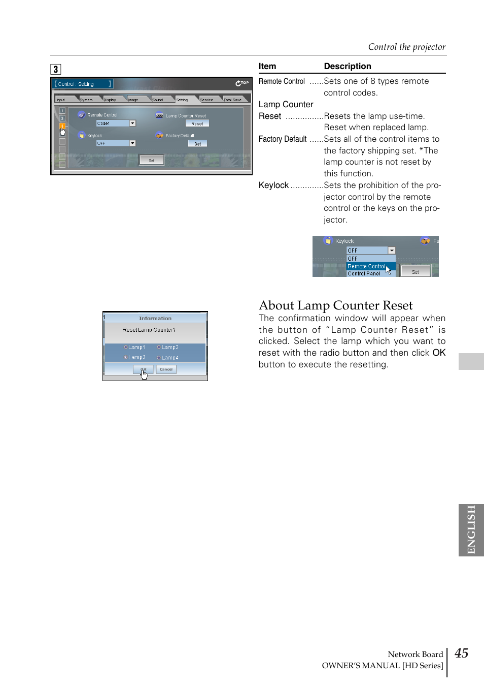 About lamp counter reset | Sanyo POA-MD13NET2 User Manual | Page 45 / 176