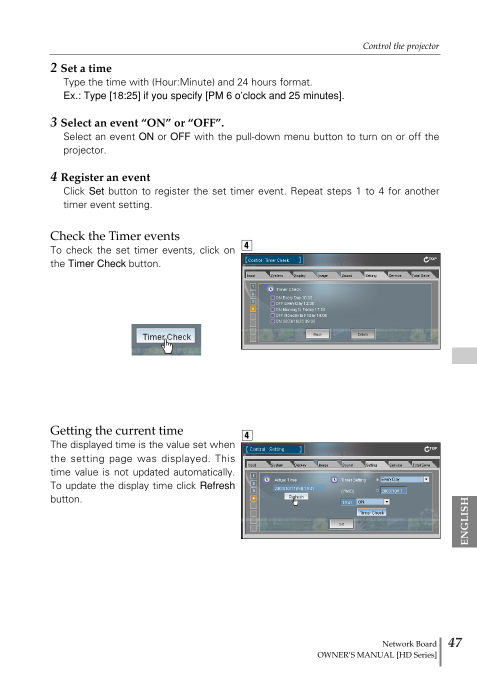 Check the timer events | Sanyo POA-MD13NET2 User Manual | Page 47 / 176