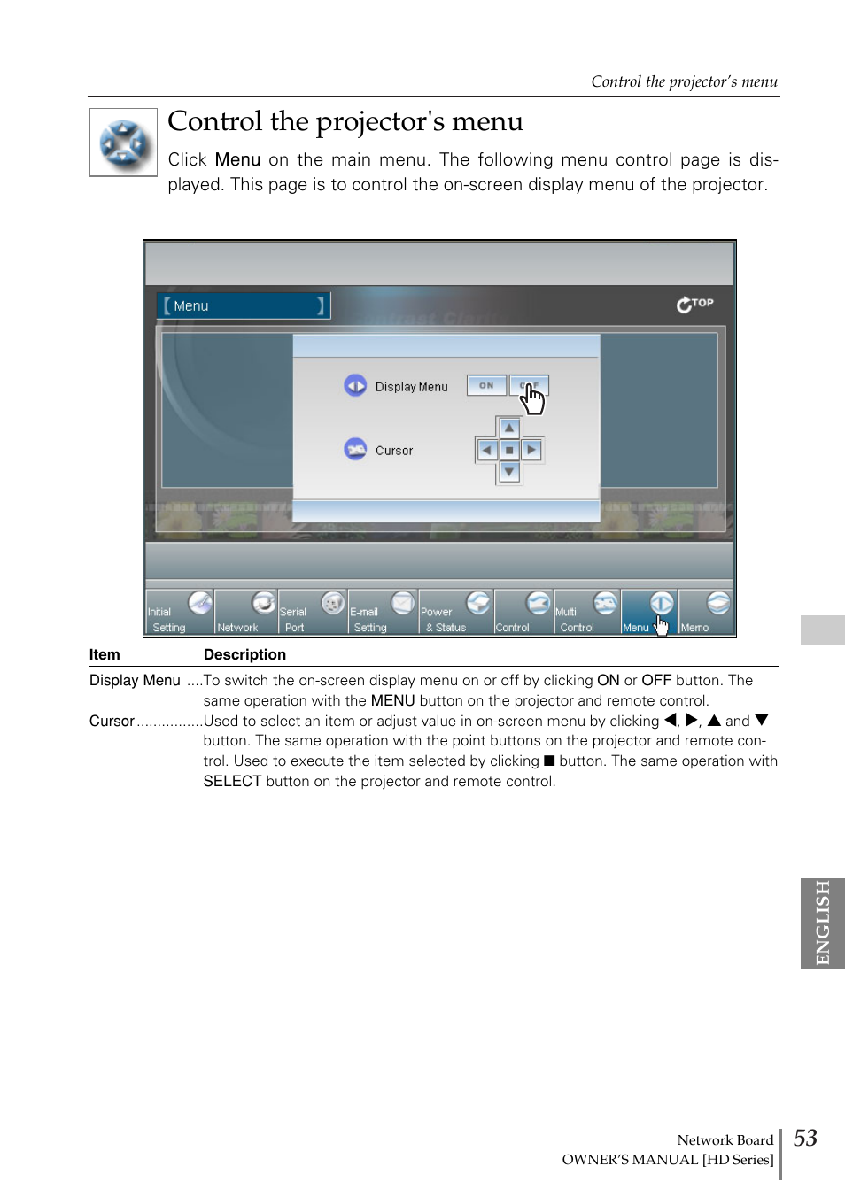 Control the projector's menu | Sanyo POA-MD13NET2 User Manual | Page 53 / 176