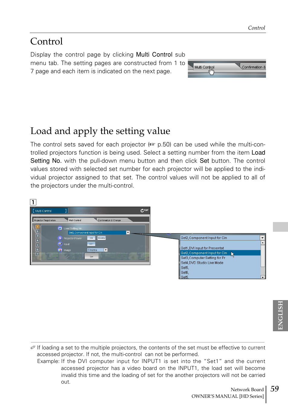 Control, Load and apply the setting v, Load and apply the setting value | Sanyo POA-MD13NET2 User Manual | Page 59 / 176