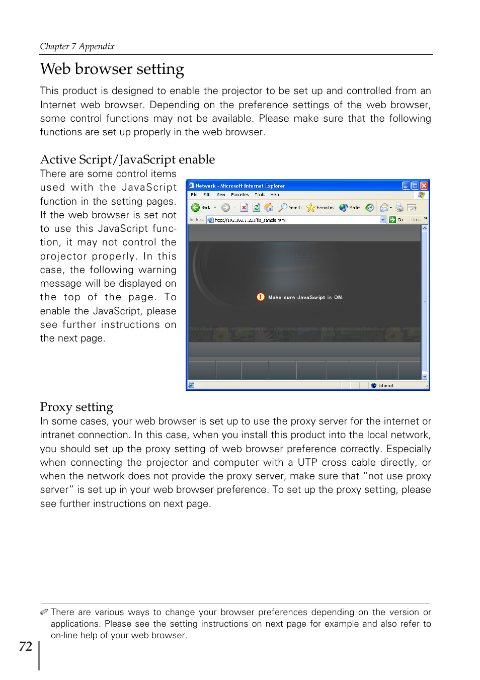 Web browser setting | Sanyo POA-MD13NET2 User Manual | Page 72 / 176