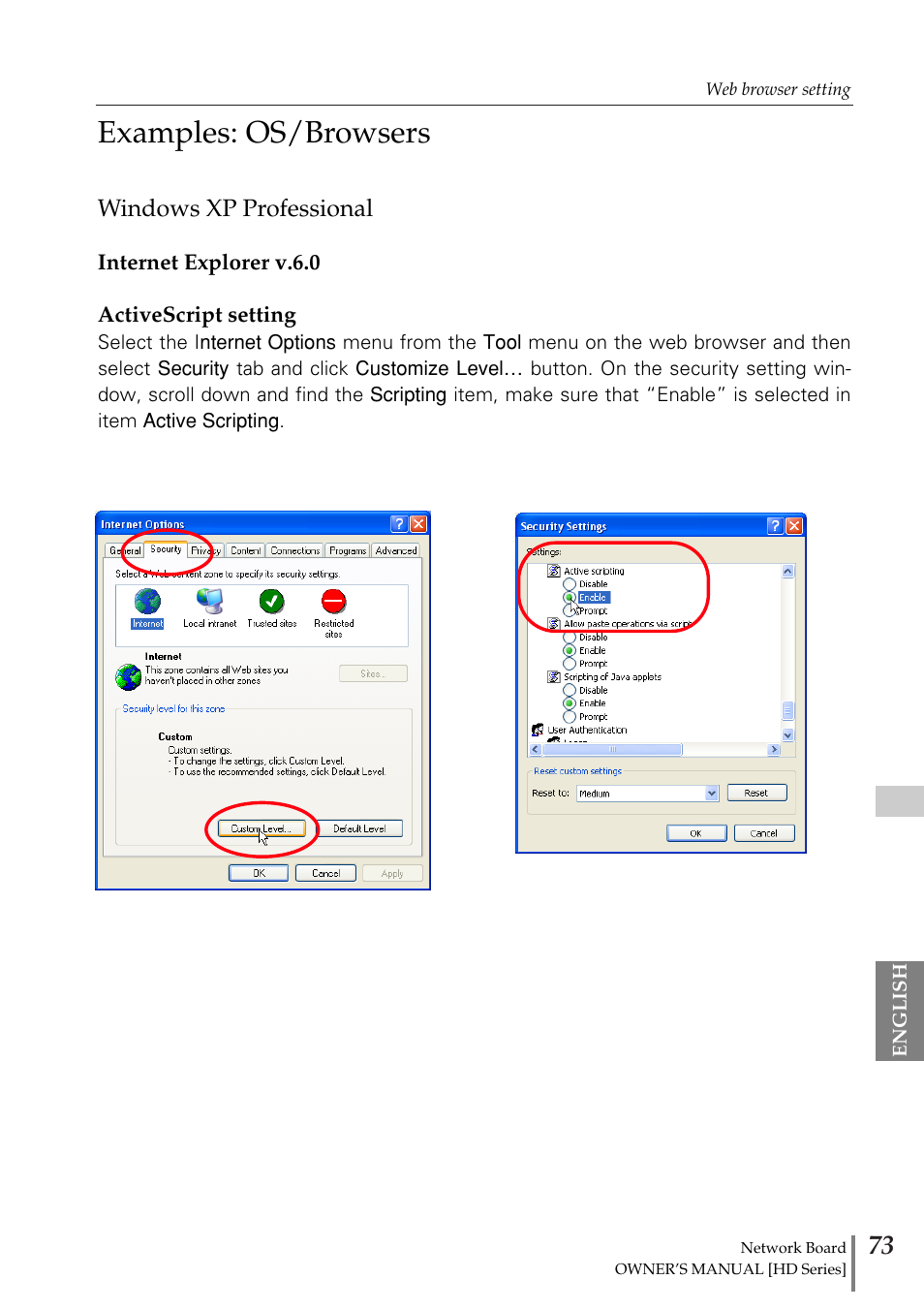 Windows xp professional, Examples: os/browsers | Sanyo POA-MD13NET2 User Manual | Page 73 / 176