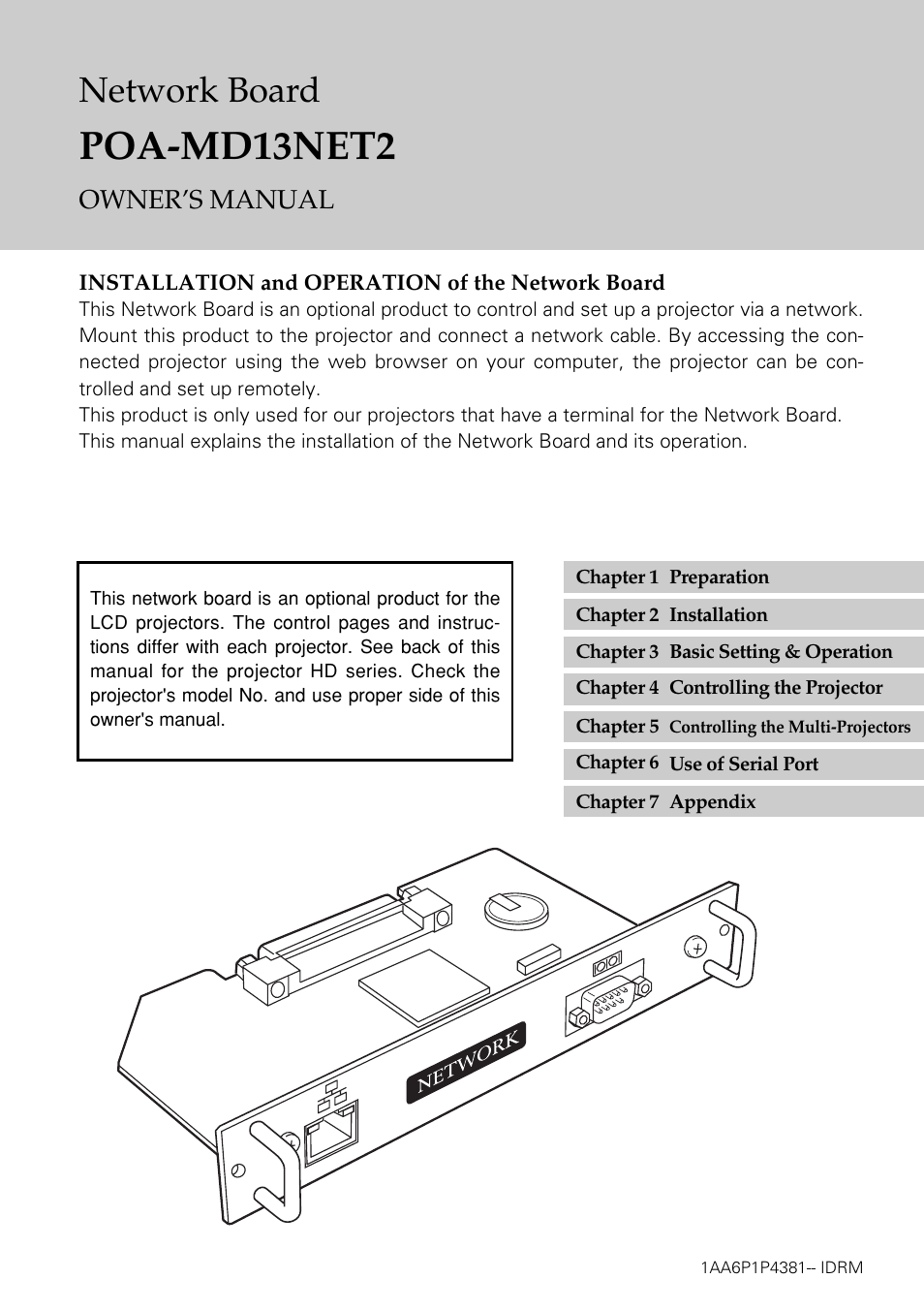Poa-md13net2[180, Poa-md13net2, Network board | Owner’s manual | Sanyo POA-MD13NET2 User Manual | Page 89 / 176