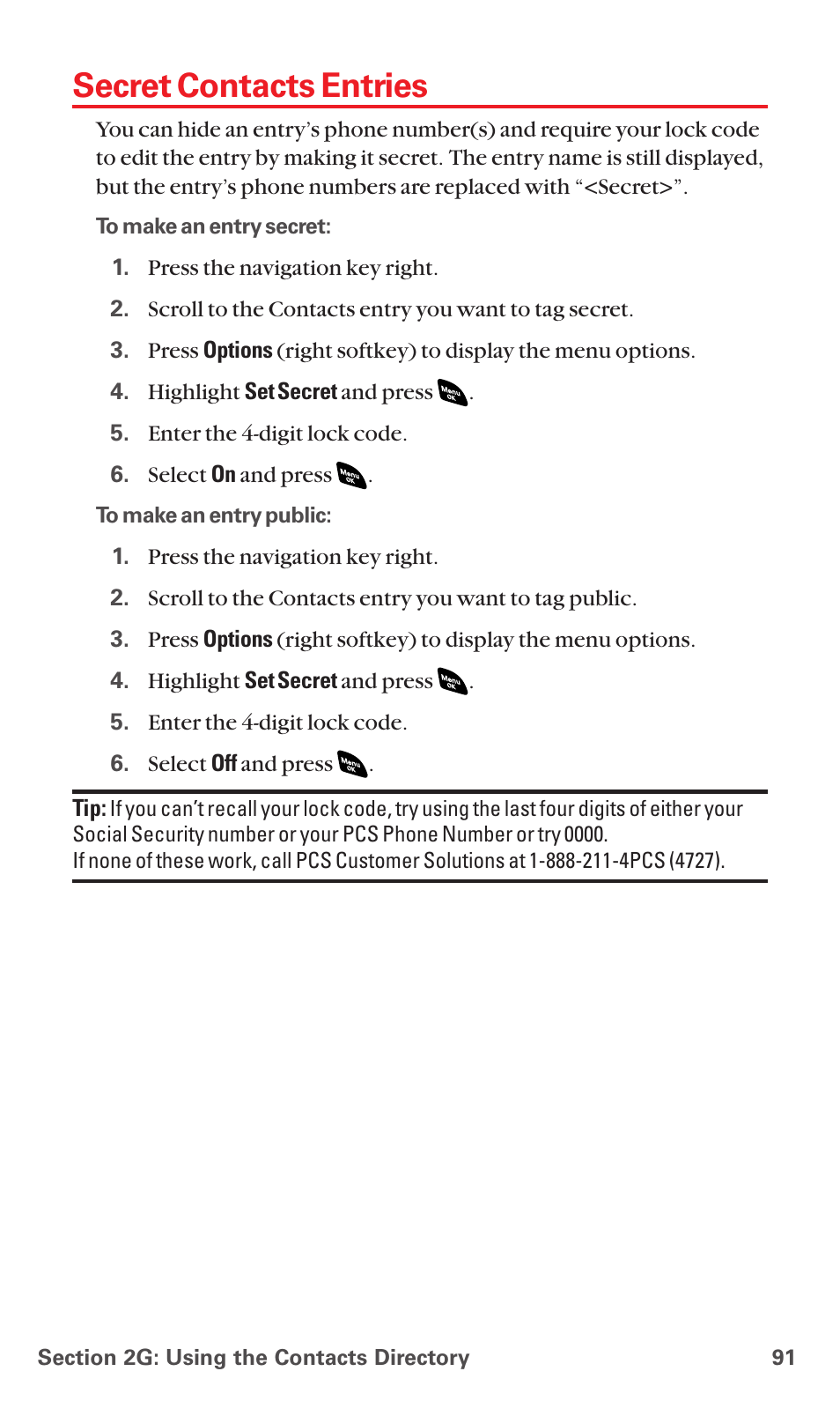 Secret contacts entries | Sanyo PCS VISION RL-4920 User Manual | Page 103 / 258