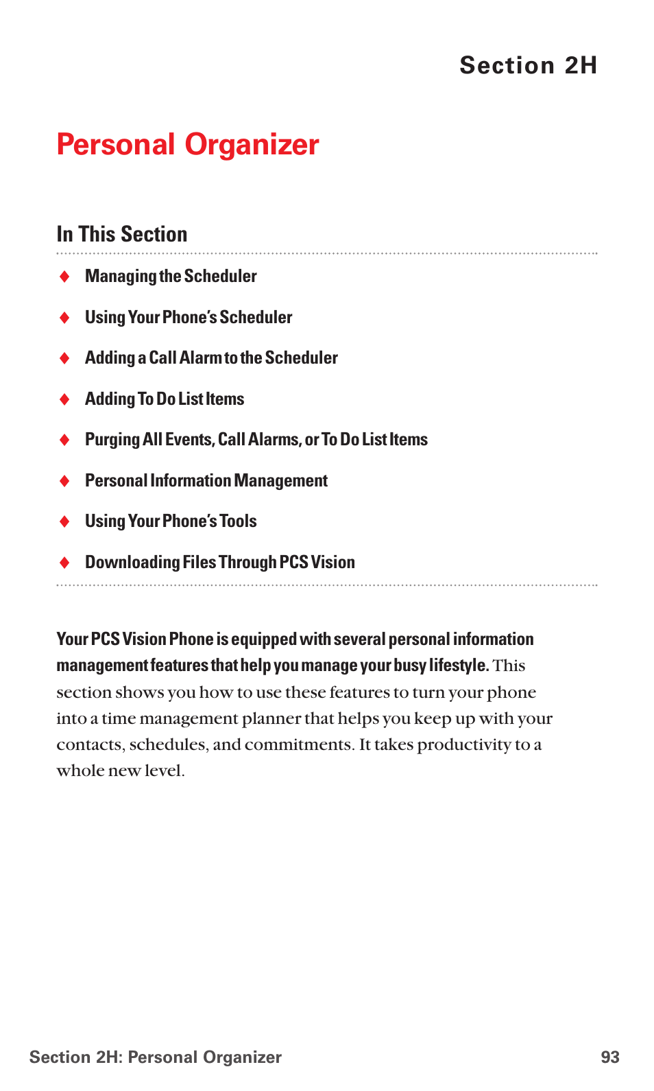 2h. personal organizer, Personal organizer | Sanyo PCS VISION RL-4920 User Manual | Page 105 / 258