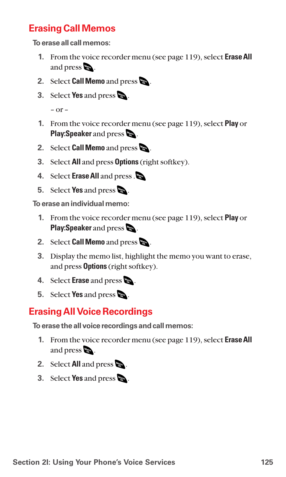 Erasing call memos, Erasing all voice recordings | Sanyo PCS VISION RL-4920 User Manual | Page 137 / 258