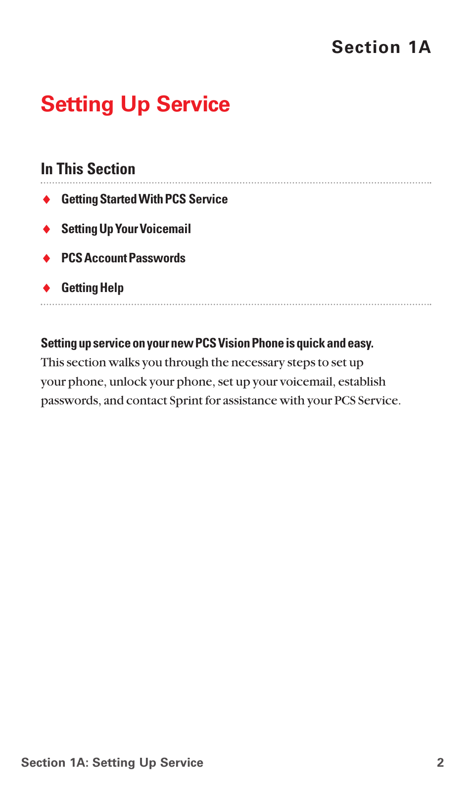 1a. setting up service, Setting up service | Sanyo PCS VISION RL-4920 User Manual | Page 14 / 258