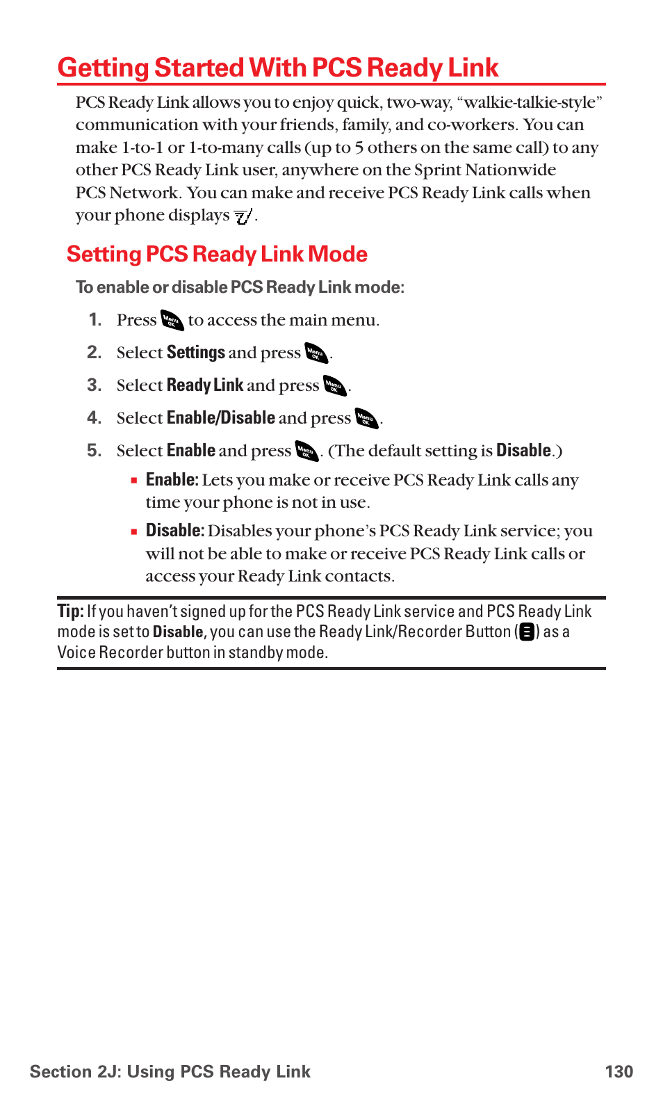 Getting started with pcs ready link, Setting pcs ready link mode | Sanyo PCS VISION RL-4920 User Manual | Page 142 / 258
