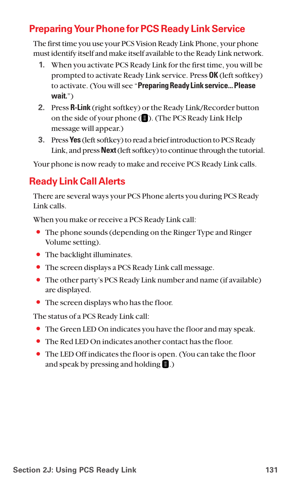 Preparing your phone for pcs ready link service, Ready link call alerts | Sanyo PCS VISION RL-4920 User Manual | Page 143 / 258