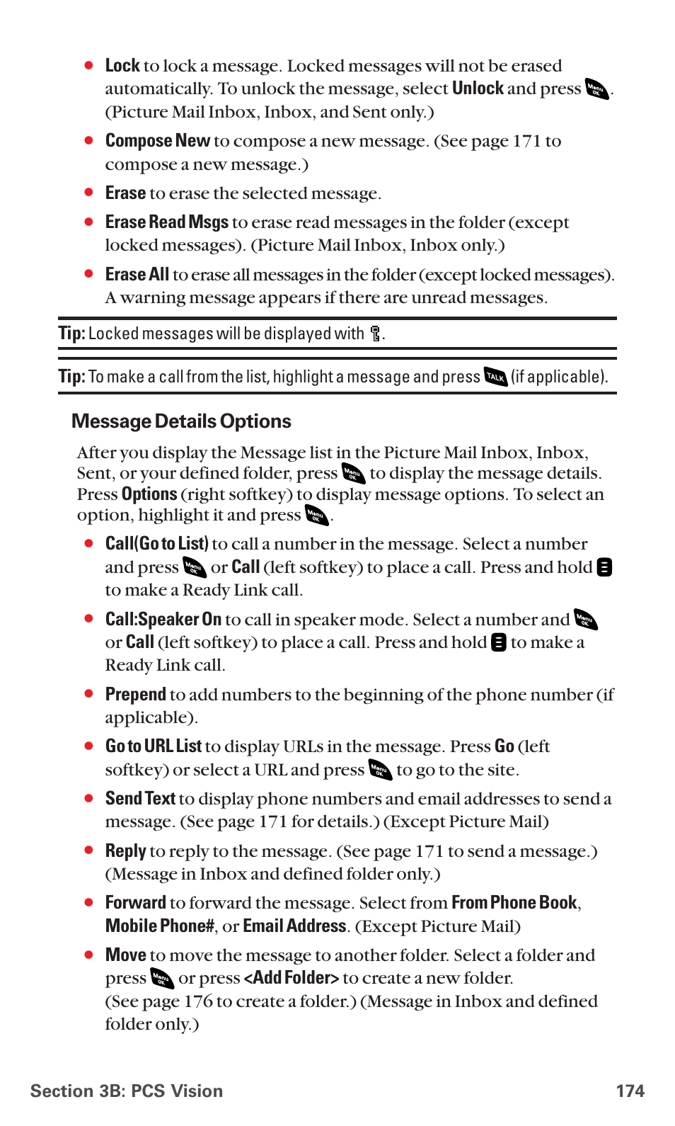 Message details options | Sanyo PCS VISION RL-4920 User Manual | Page 186 / 258
