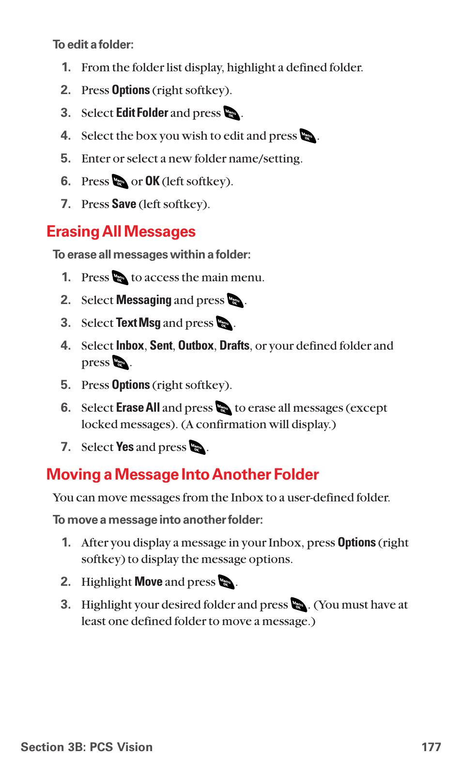Erasing all messages, Moving a message into another folder | Sanyo PCS VISION RL-4920 User Manual | Page 189 / 258