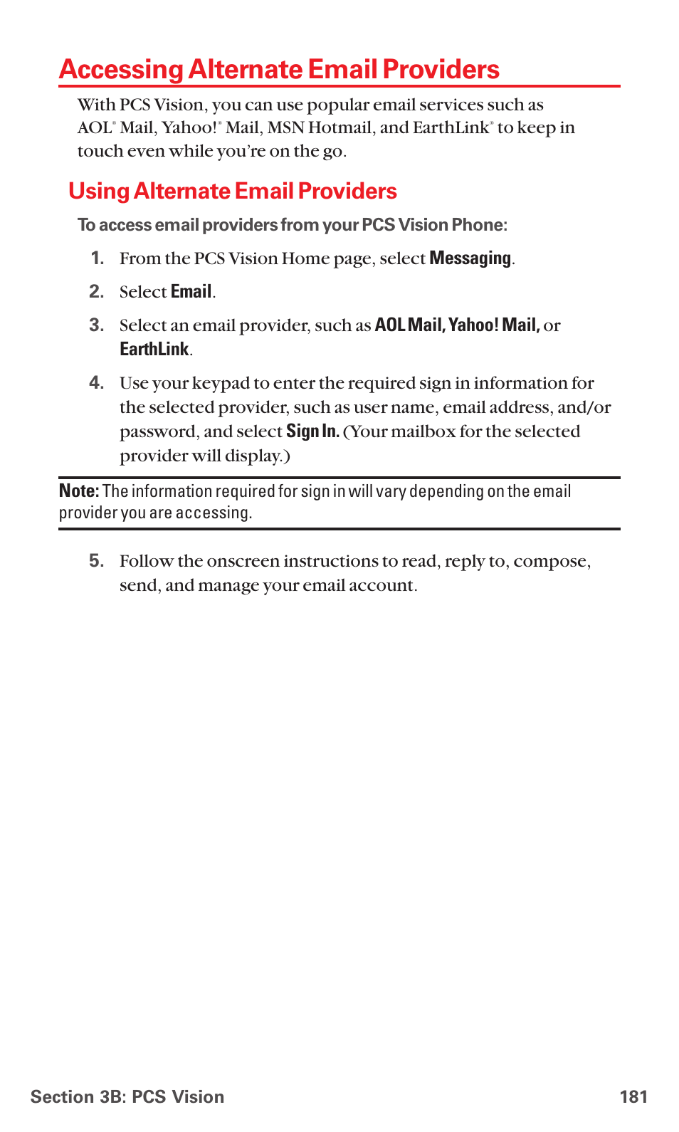 Accessing alternate email providers, Using alternate email providers | Sanyo PCS VISION RL-4920 User Manual | Page 193 / 258