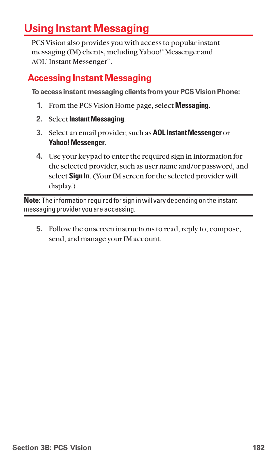 Using instant messaging, Accessing instant messaging, Using i nstant messaging | Sanyo PCS VISION RL-4920 User Manual | Page 194 / 258