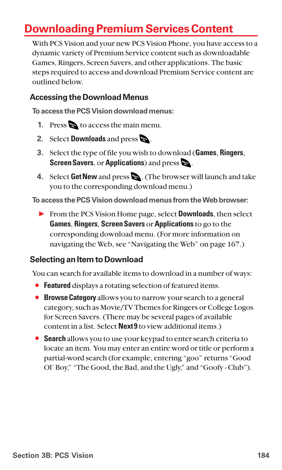 Downloading premium services content | Sanyo PCS VISION RL-4920 User Manual | Page 196 / 258