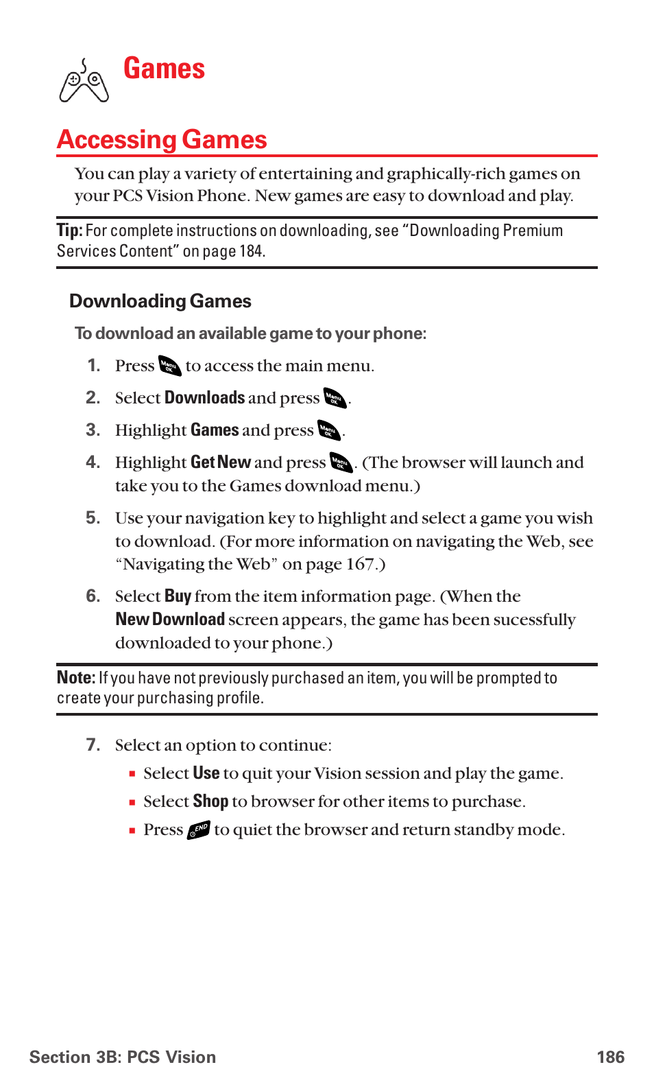 Accessing games, Games | Sanyo PCS VISION RL-4920 User Manual | Page 198 / 258