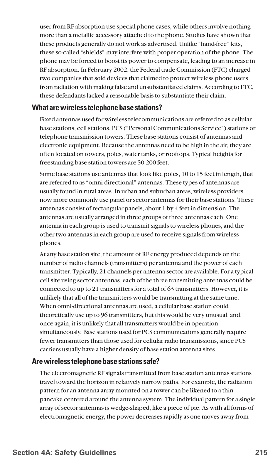 What are wireless telephone base stations, Are wireless telephone base stations safe | Sanyo PCS VISION RL-4920 User Manual | Page 227 / 258