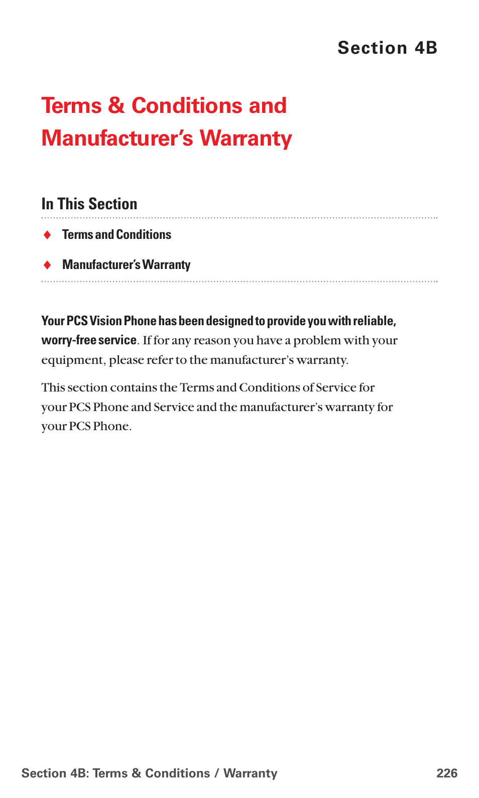 4b. terms & conditions and manufacturer’s warranty, Terms & conditions and manufacturer’s warranty | Sanyo PCS VISION RL-4920 User Manual | Page 238 / 258