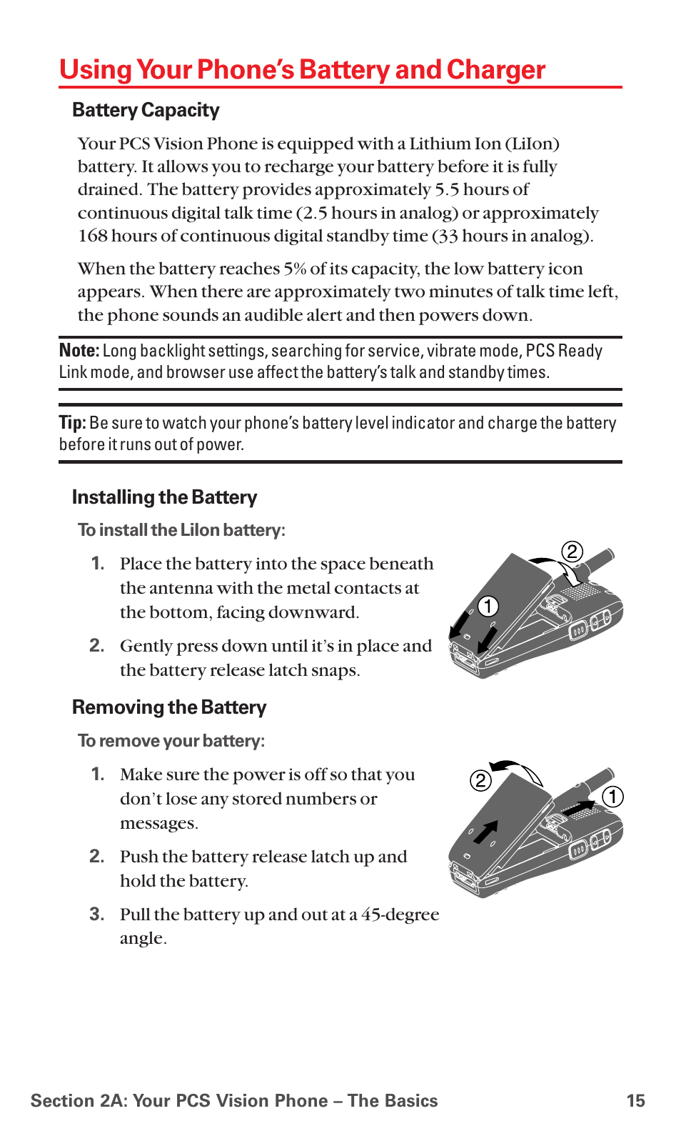 Using your phone’s battery and charger | Sanyo PCS VISION RL-4920 User Manual | Page 27 / 258