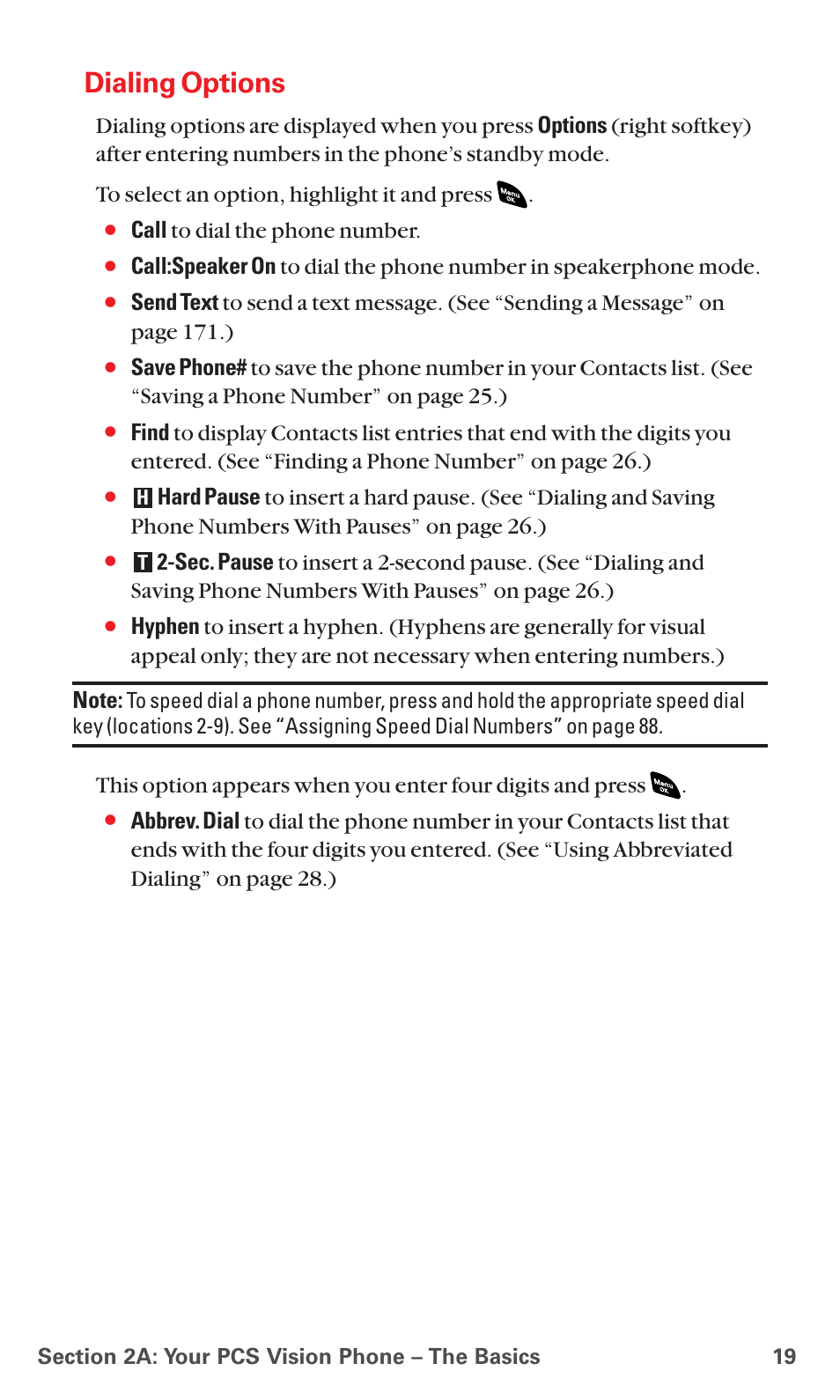 Dialing options | Sanyo PCS VISION RL-4920 User Manual | Page 31 / 258