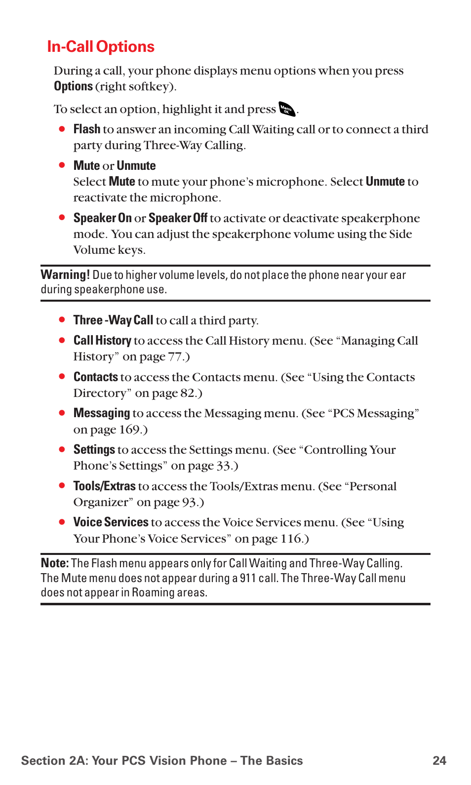 In-call options, Three -way call to call a third party | Sanyo PCS VISION RL-4920 User Manual | Page 36 / 258