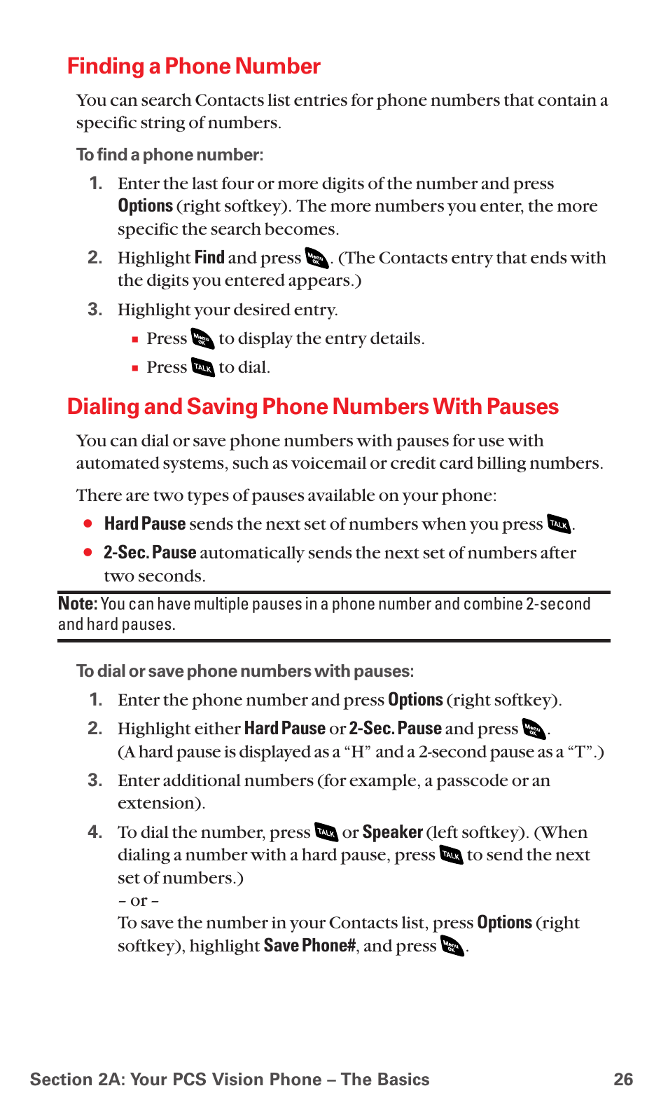 Finding a phone number, Dialing and saving phone numbers with pauses | Sanyo PCS VISION RL-4920 User Manual | Page 38 / 258