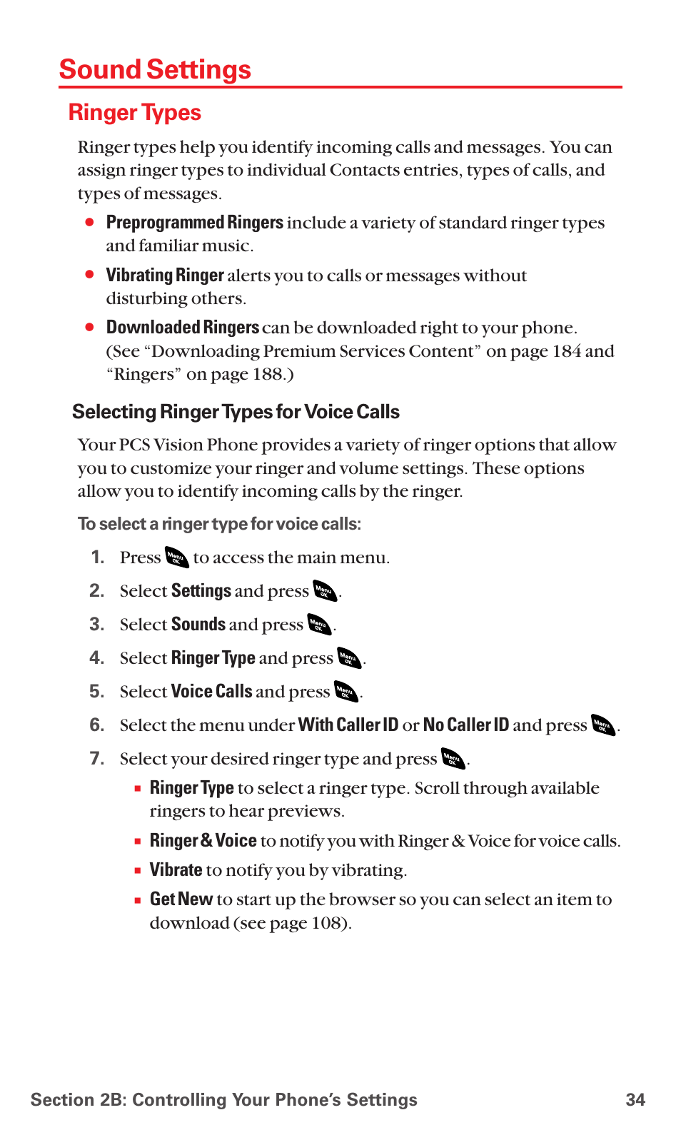 Sound settings, Ringer types | Sanyo PCS VISION RL-4920 User Manual | Page 46 / 258