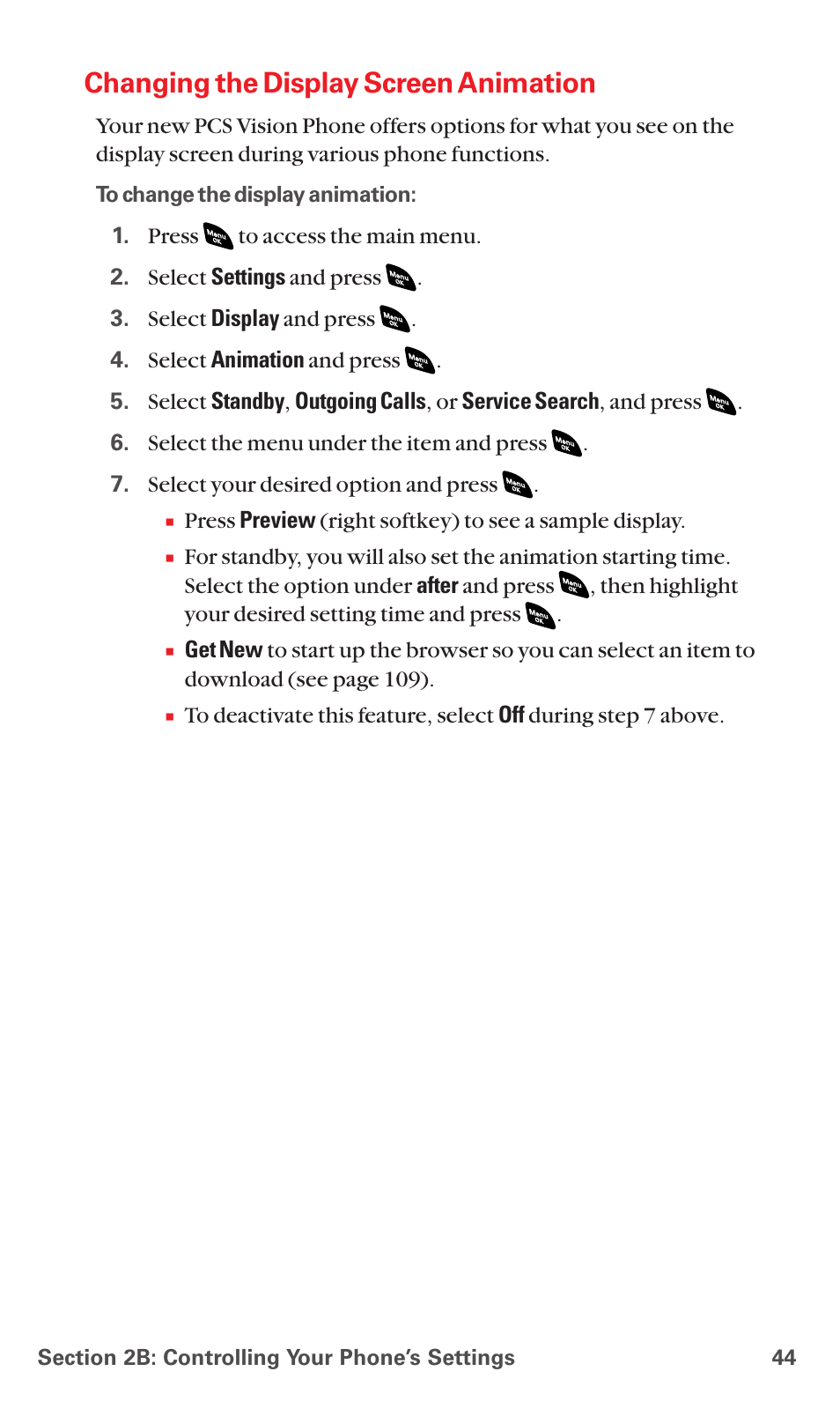 Changing the display screen animation | Sanyo PCS VISION RL-4920 User Manual | Page 56 / 258