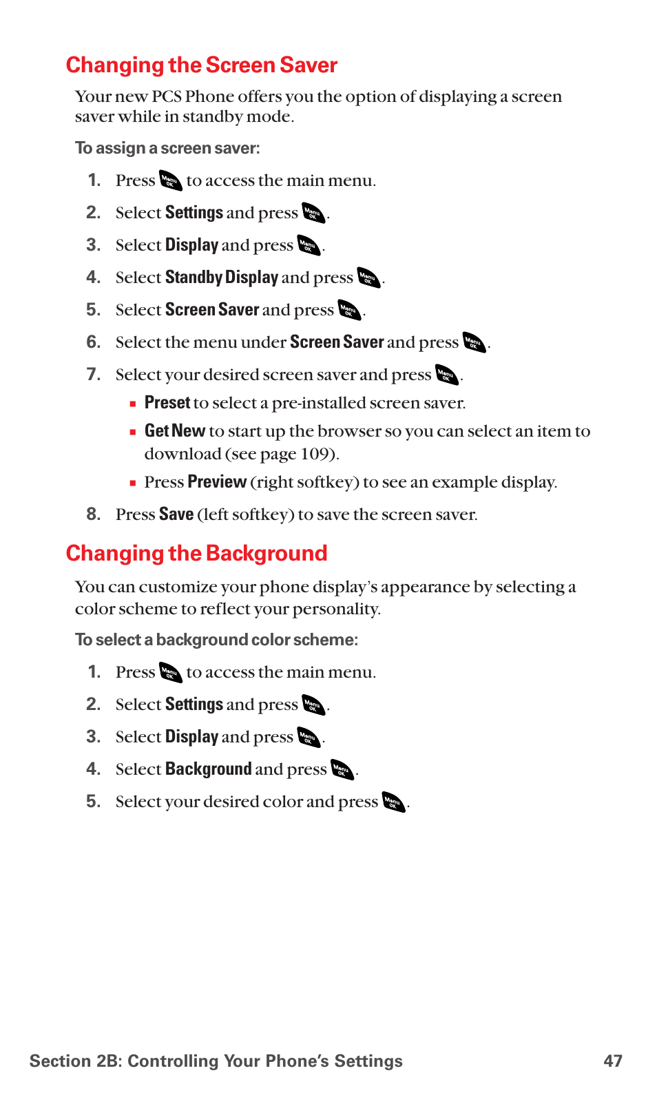Changing the screen saver, Changing the background | Sanyo PCS VISION RL-4920 User Manual | Page 59 / 258