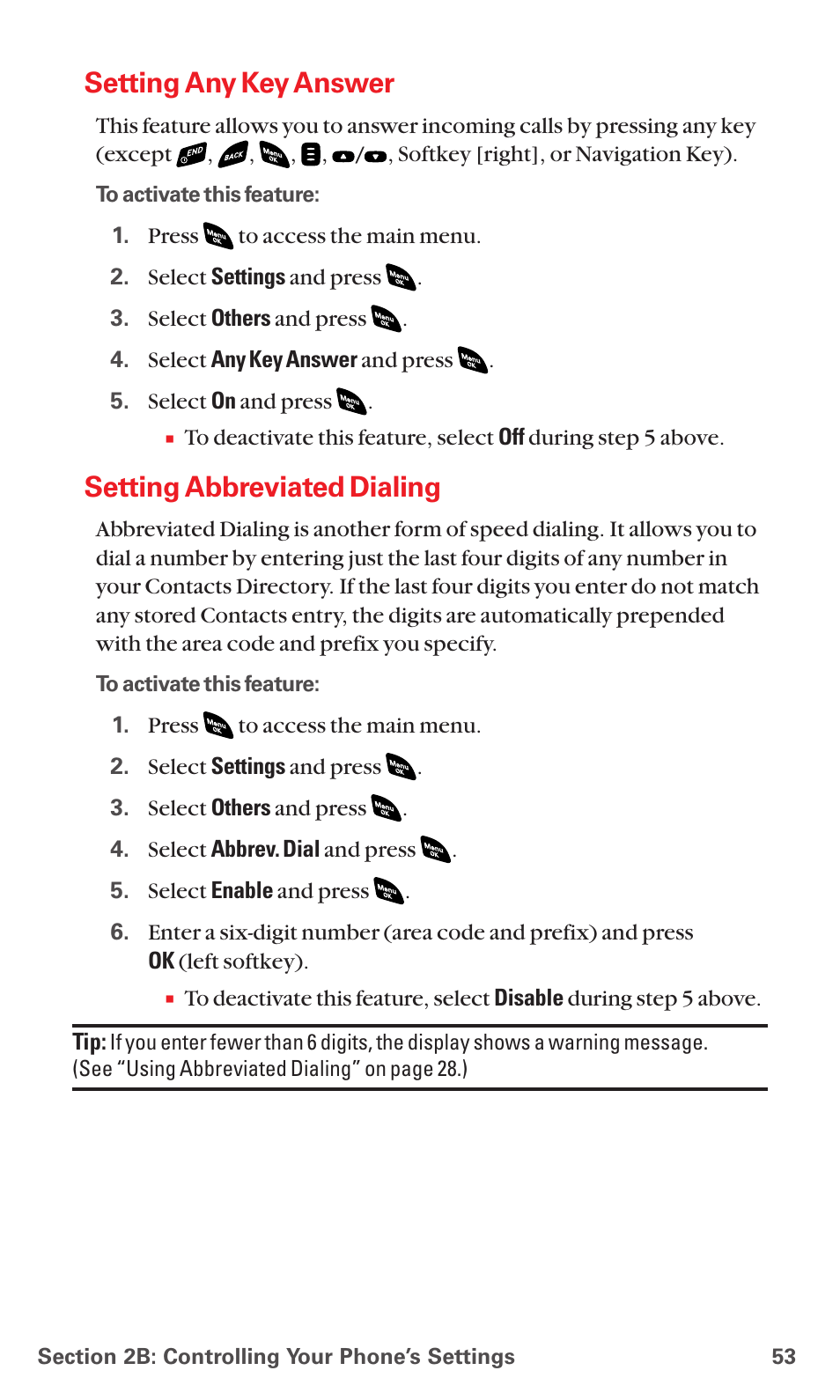 Setting any key answer, Setting abbreviated dialing | Sanyo PCS VISION RL-4920 User Manual | Page 65 / 258