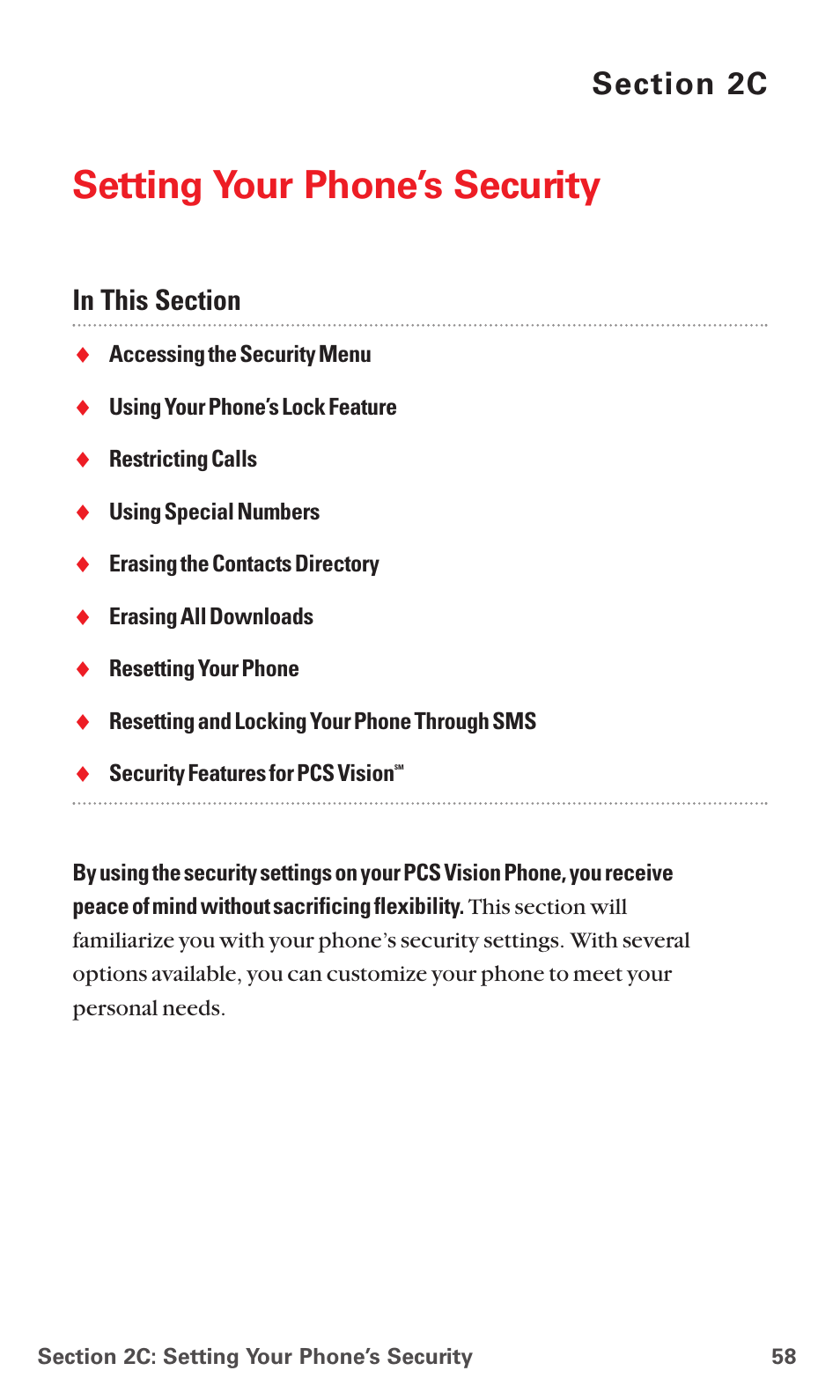 2c. setting your phone’s security, Setting your phone’s security | Sanyo PCS VISION RL-4920 User Manual | Page 70 / 258