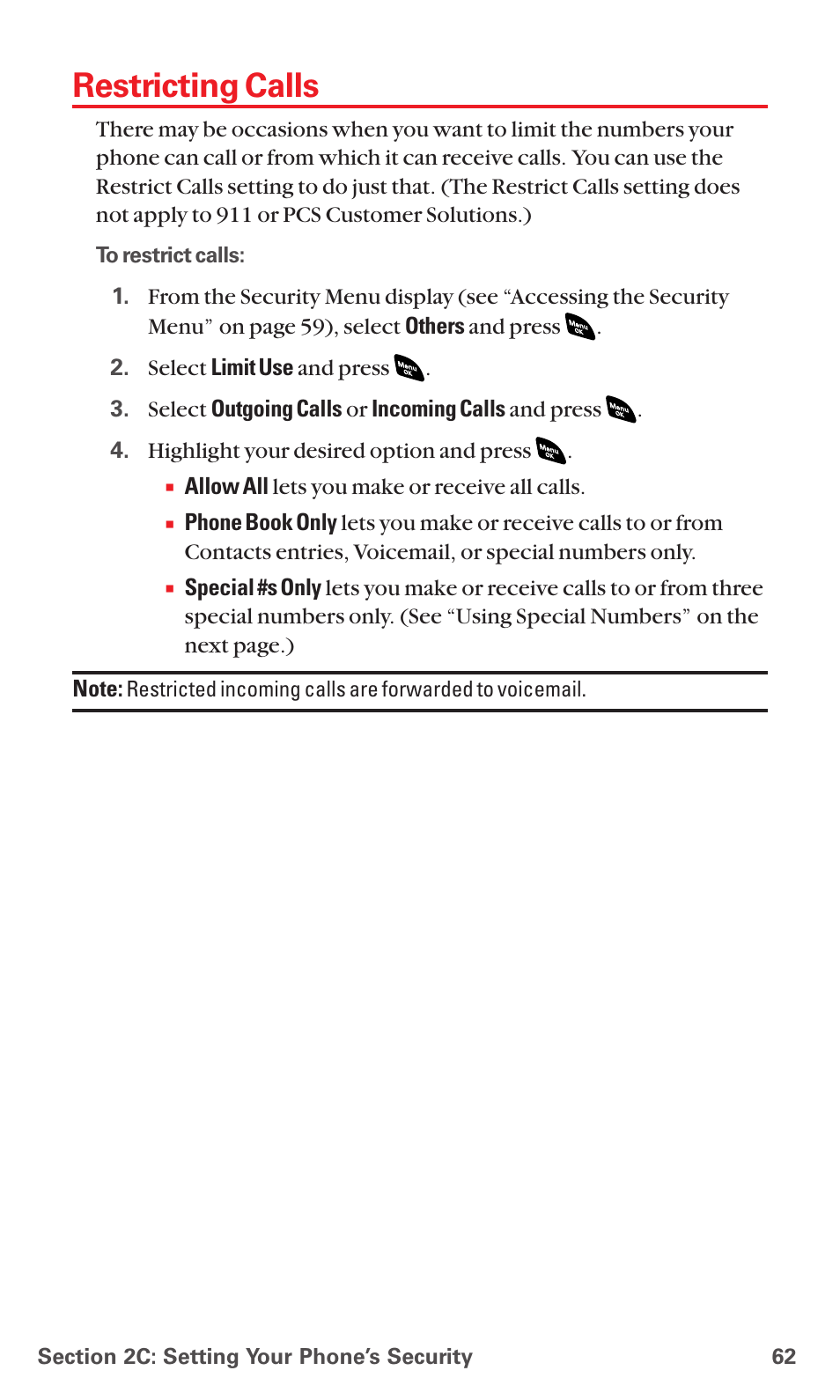 Restricting calls | Sanyo PCS VISION RL-4920 User Manual | Page 74 / 258