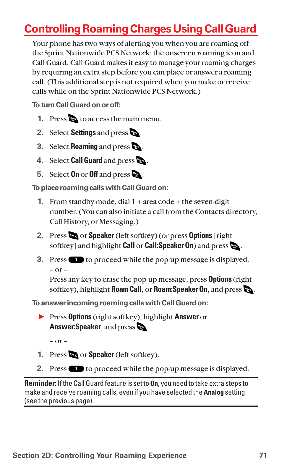 Controlling roaming charges using call guard | Sanyo PCS VISION RL-4920 User Manual | Page 83 / 258